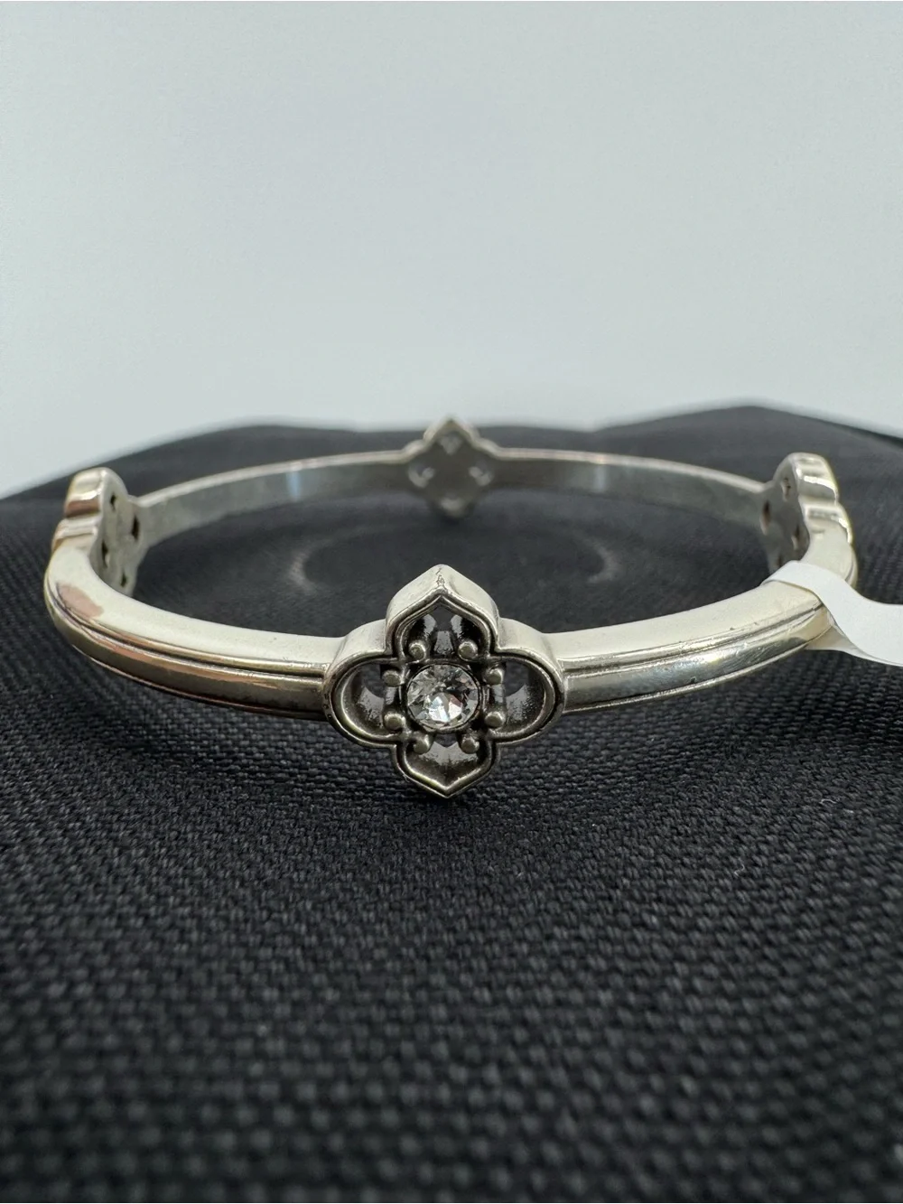 Brighton Sterling Silver Floral Motif Bangle Bracelet - Clear Crystal Accent